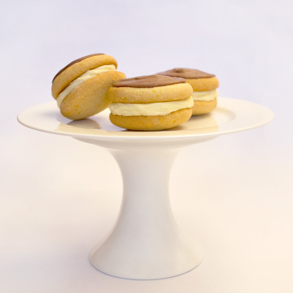 Orange and Chocolate Sandwich Biscuits on Stand